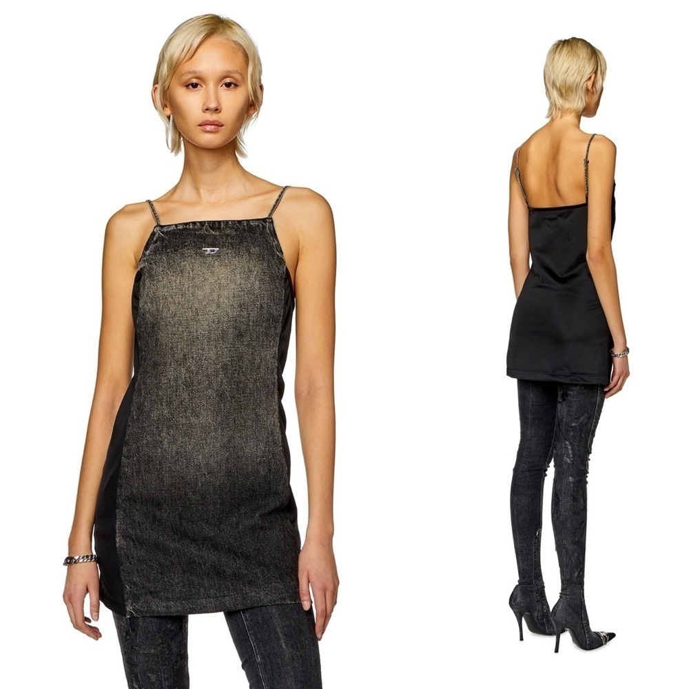 NEW! DIESEL- De Bety Dress Size Large Mini Dress Denim Black Gray Streetwear